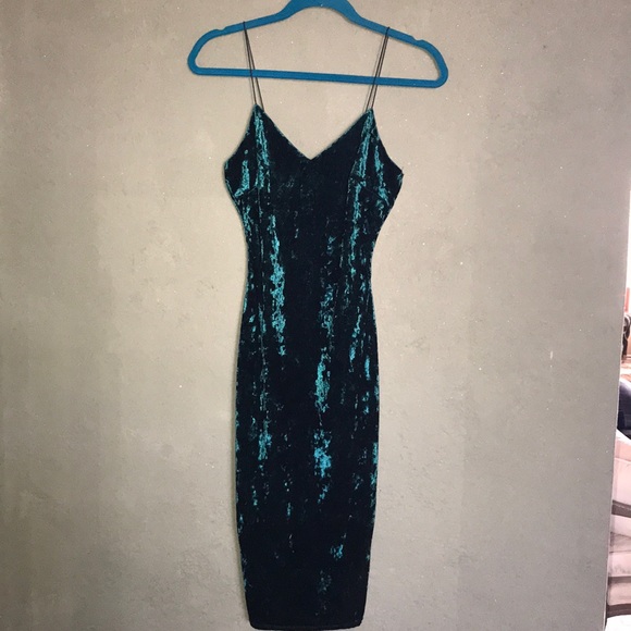 green velvet spaghetti strap dress